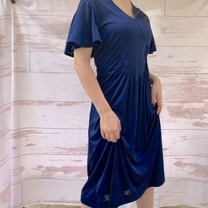 VINTAGE 1960s FLOUNCE SLEEVE MIDI DRESS BLUE